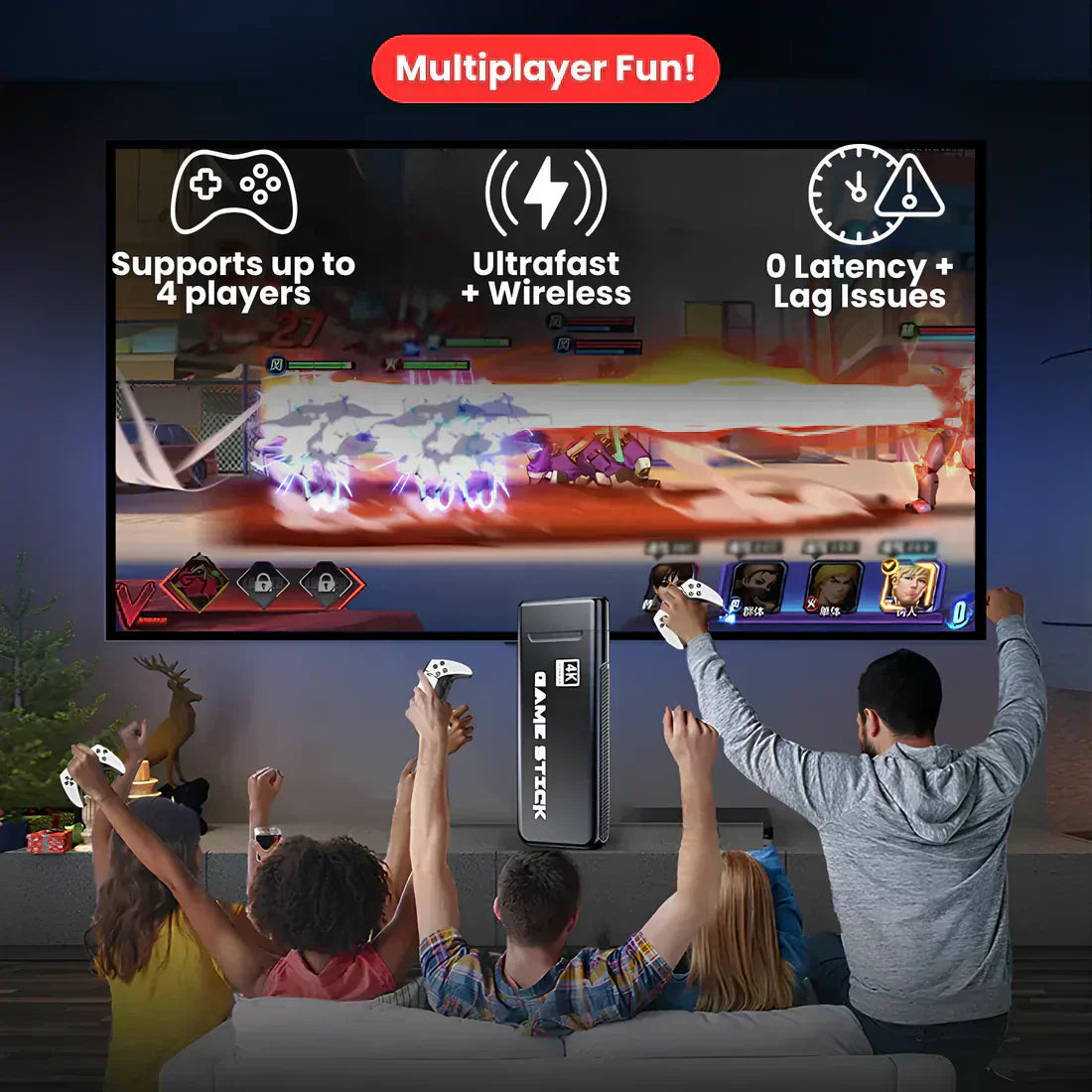 Omnelo™ Game Stick - 30,000+ LICENSED GAMES + 2 FREE WIRELESS CONTROLLERS