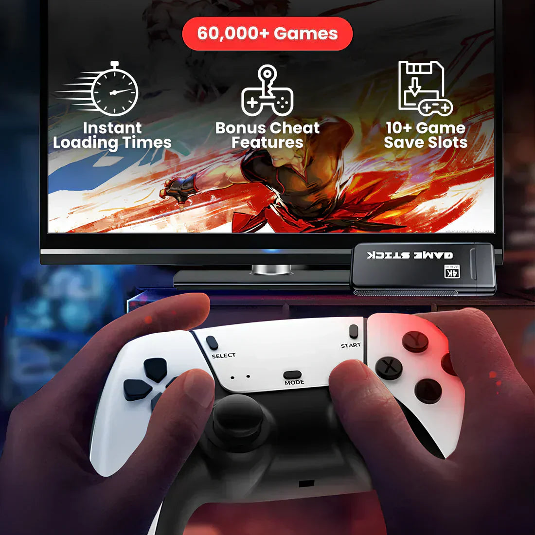 Omnelo™ Game Stick - 30,000+ LICENSED GAMES + 2 FREE WIRELESS CONTROLLERS