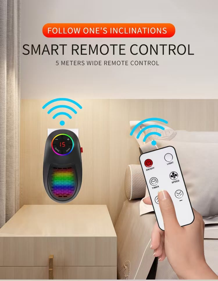 Portable Ceramic Heater with Adjustable Temperature & Remote Control